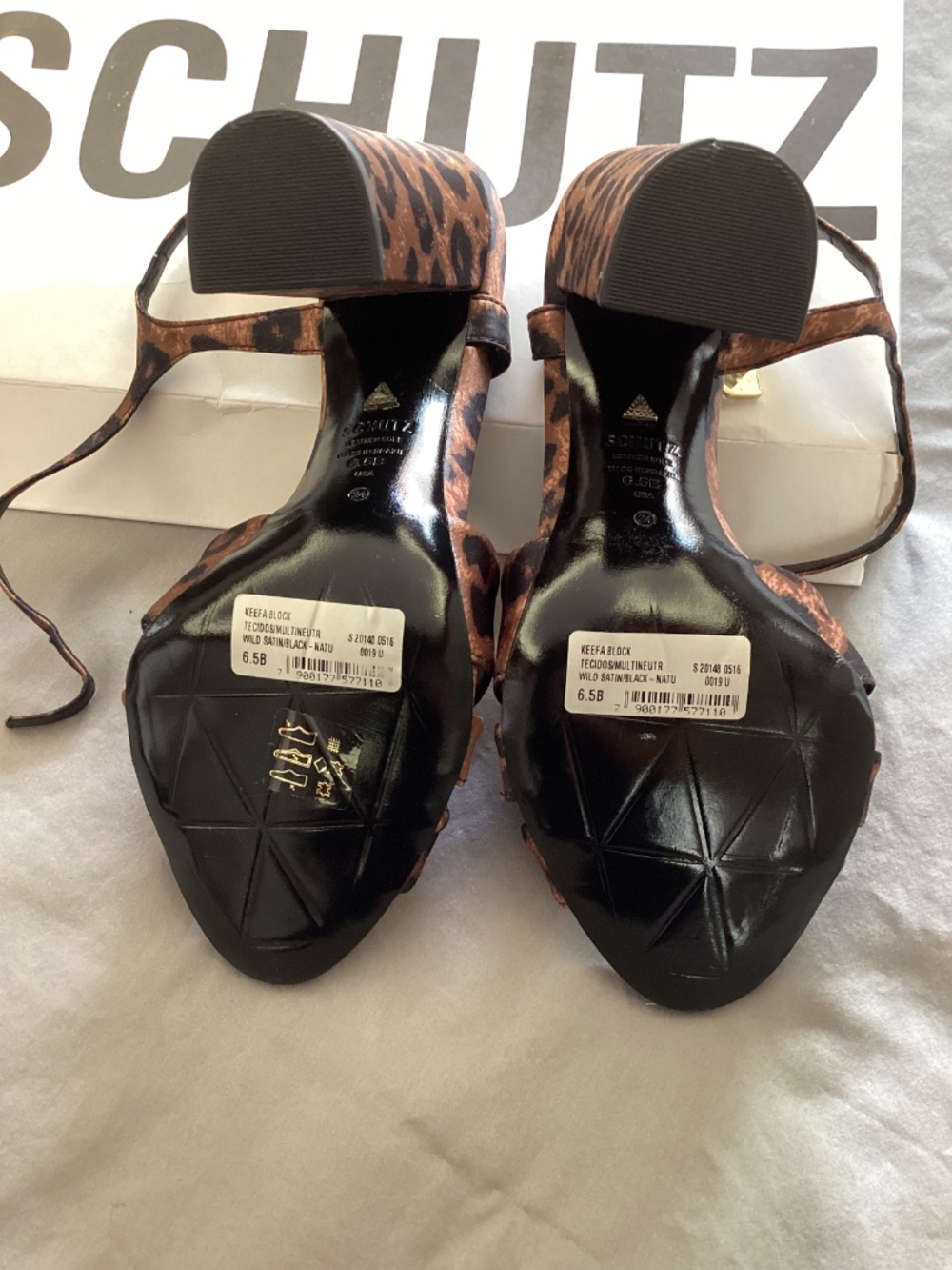 Schutz Wild Satin Animal Print Keefa Block Sandal Heel - Picture 3 of 11